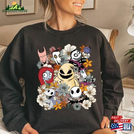 Oogie Boogie Floral Halloween Sweatshirt Jack And Sally Skeleton Fan Tee Spooky Gift Hoodie Classic