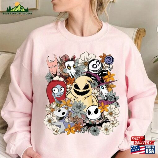 Oogie Boogie Floral Halloween Sweatshirt Jack And Sally Skeleton Fan Tee Spooky Gift Hoodie Classic