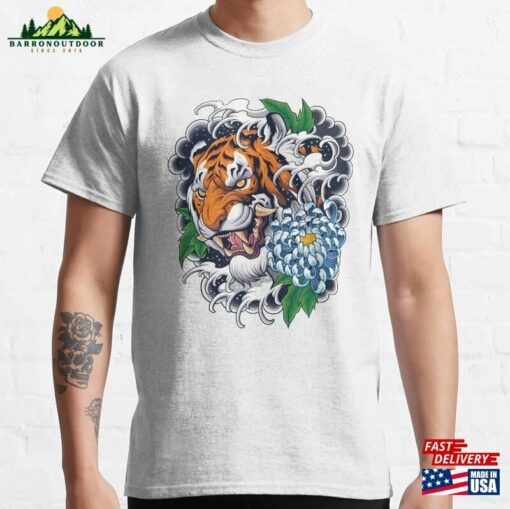 Oriental Tiger With Waves And A Flower Tattoo Classic T-Shirt Unisex Sweatshirt