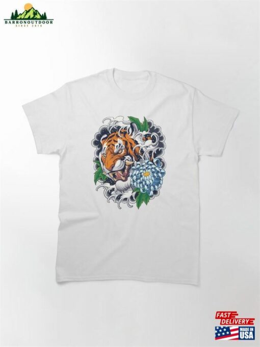 Oriental Tiger With Waves And A Flower Tattoo Classic T-Shirt Unisex Sweatshirt