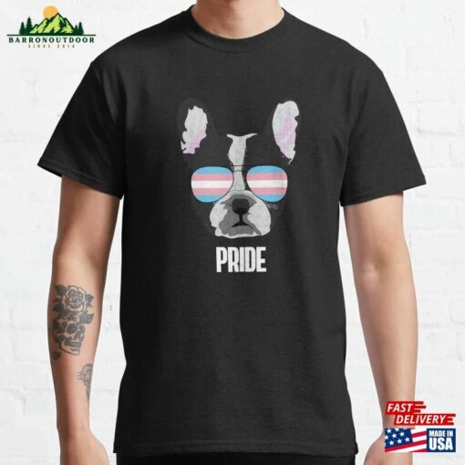 Pride Funny Boston Terrier Dog Trans Flag Classic T-Shirt Unisex