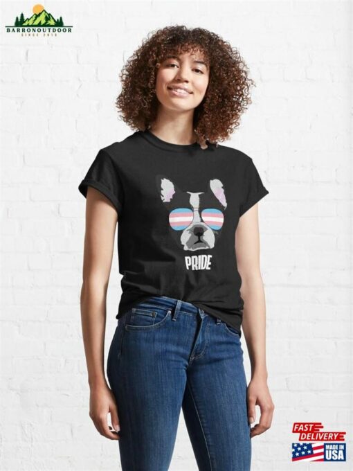 Pride Funny Boston Terrier Dog Trans Flag Classic T-Shirt Unisex