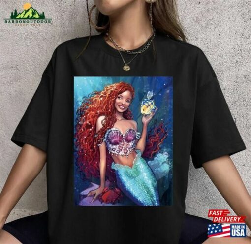 Princess New Movie Little Mermaid Halle 2023 Disney Custom Dtf Screen Print Black T-Shirt Unisex Classic