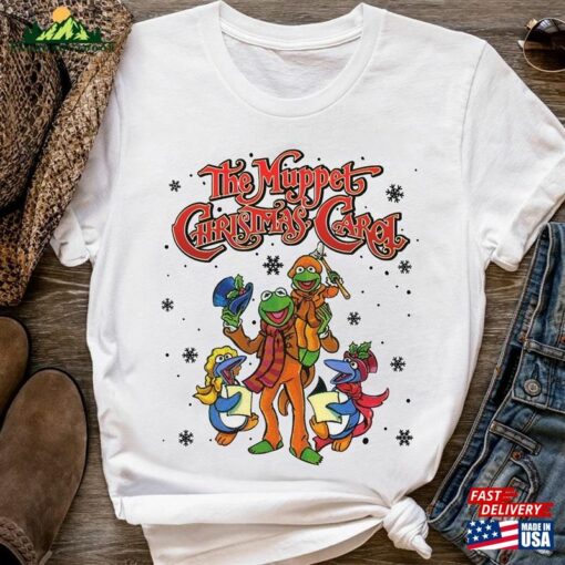 Retro 90S The Muppet Christmas Carol Characters Group T-Shirt Kermit Frog Gonzo Miss Piggy Xmas Movie Vintage Tee Unisex Hoodie