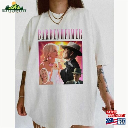 Retro Barbenheimer Shirt Oppenheimer Movie 2023 Barbie Fan Collage Essential T-Shirt Unisex Classic