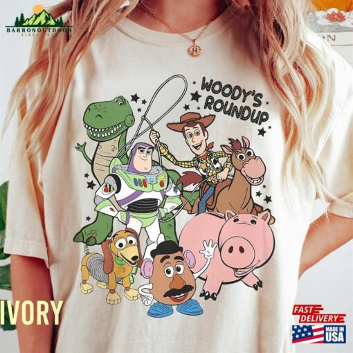 Retro Disney Toy Story Movie Characters Comfort Color Shirt Land Unisex T-Shirt Woody Roundup Sweater Classic