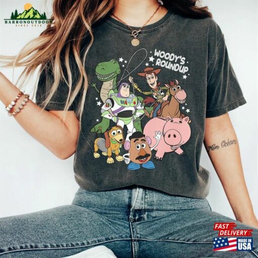 Retro Disney Toy Story Movie Characters Comfort Color Shirt Land Unisex T-Shirt Woody Roundup Sweater Classic