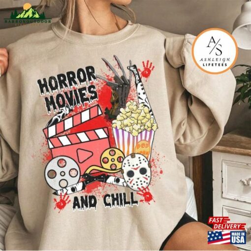 Retro Halloween Horror Movies And Chill Shirt Universal Studios Nights Characters T-Shirt Hoodie