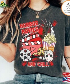 Retro Halloween Horror Movies And Chill Shirt Universal Studios Nights Characters T-Shirt Hoodie Retro Halloween Horror Movies And Chill Shirt Universal Studios Nights Characters T-Shirt Hoodie