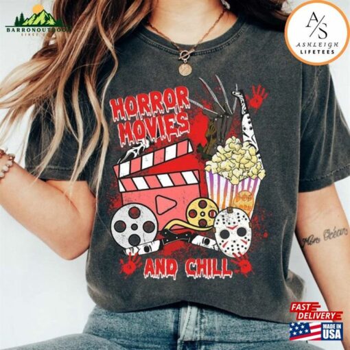 Retro Halloween Horror Movies And Chill Shirt Universal Studios Nights Characters T-Shirt Hoodie