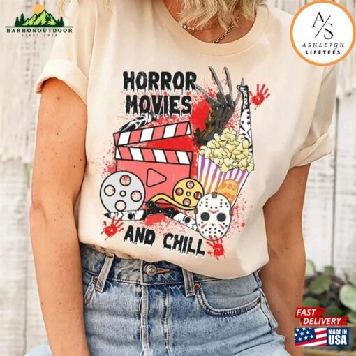 Retro Halloween Horror Movies And Chill Shirt Universal Studios Nights Characters T-Shirt Hoodie