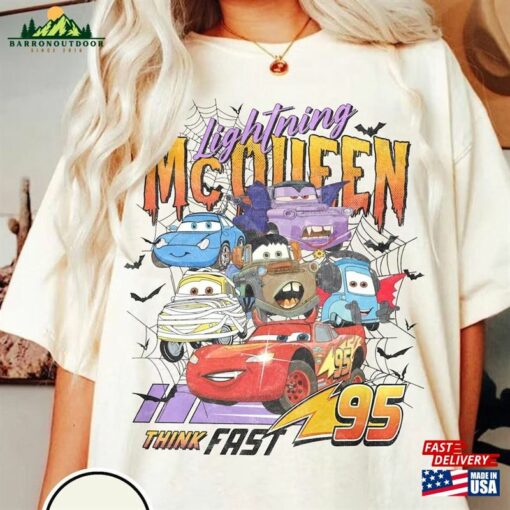 Retro Lightning Mcqueen Halloween Comfort Colors Shirt Disney Pixar Cars Matching T-Shirt Hoodie