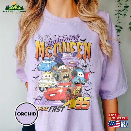 Retro Lightning Mcqueen Halloween Comfort Colors Shirt Disney Pixar Cars Matching T-Shirt Hoodie