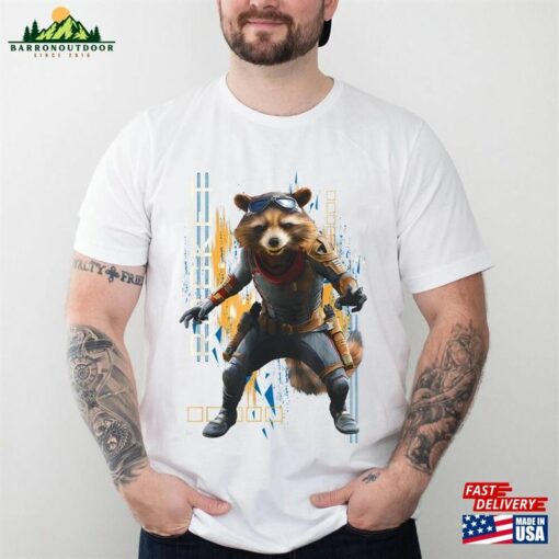 Rocket Raccoon Action Pose Graphic Shirt Guardians Of The Galaxy Marvel Movie 2023 Hoodie Classic