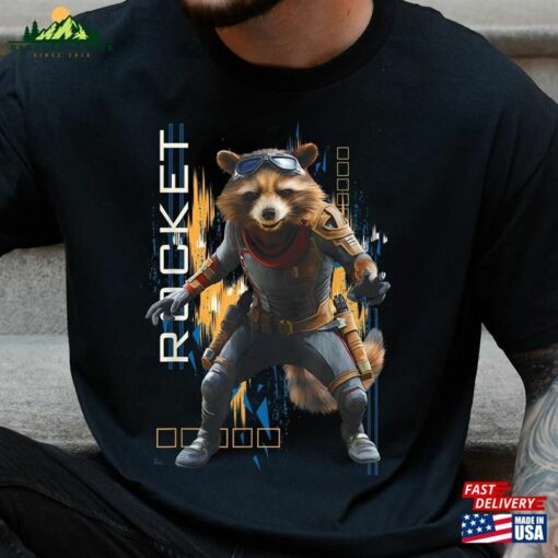 Rocket Raccoon Action Pose Graphic Shirt Guardians Of The Galaxy Marvel Movie 2023 Hoodie Classic