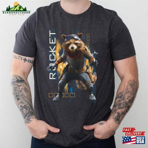 Rocket Raccoon Action Pose Graphic Shirt Guardians Of The Galaxy Marvel Movie 2023 Hoodie Classic