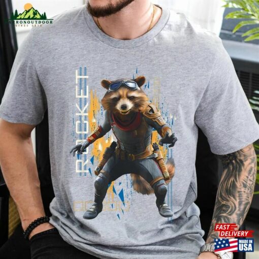 Rocket Raccoon Action Pose Graphic Shirt Guardians Of The Galaxy Marvel Movie 2023 Hoodie Classic