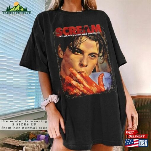 Scream Horror Movie Billy We All Go A Little Mad Sometimes Vintage T-Shirt Halloween 2023 Crewneck Hoodie Unisex