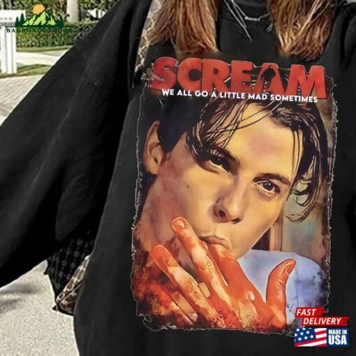 Scream Horror Movie Billy We All Go A Little Mad Sometimes Vintage T-Shirt Halloween 2023 Crewneck Hoodie Unisex