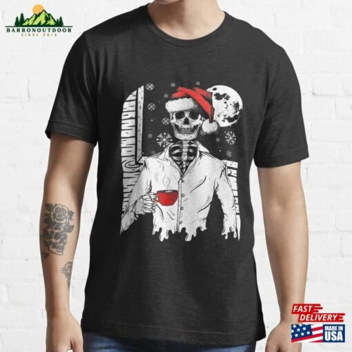 Smiling Skull Drinking Coffee Santa Ugly Christmas Skeleton T-Shirt Sweatshirt