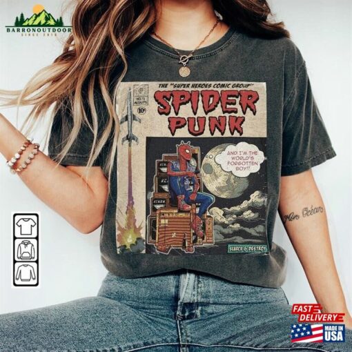 Spider Punk Comic Shirt 90S Vintage Merch Book Art Search Destroy Super Heroes Hoodie T-Shirt