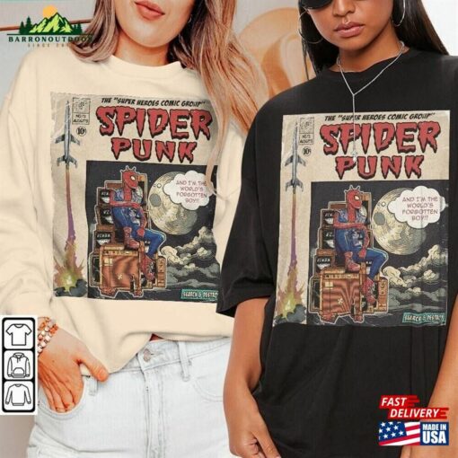 Spider Punk Comic Shirt 90S Vintage Merch Book Art Search Destroy Super Heroes Hoodie T-Shirt