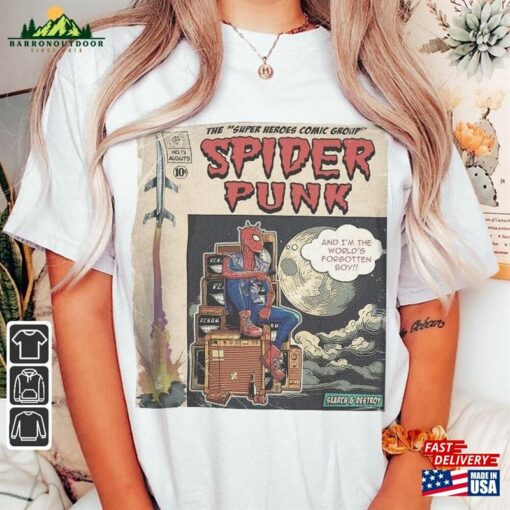 Spider Punk Comic Shirt 90S Vintage Merch Book Art Search Destroy Super Heroes Hoodie T-Shirt