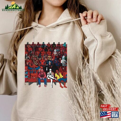 Spiderman Group Watching Movie Meme Hoodie Spider Man Across The Classic T-Shirt