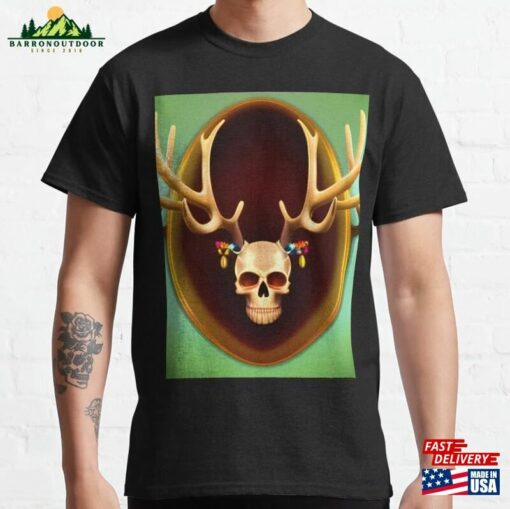 Spooky Gothic Skull And Antlers Pattern Classic T-Shirt