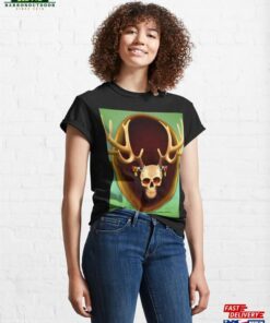 Spooky Gothic Skull And Antlers Pattern Classic T-Shirt 3 Spooky Gothic Skull And Antlers Pattern Classic T Shirt 4