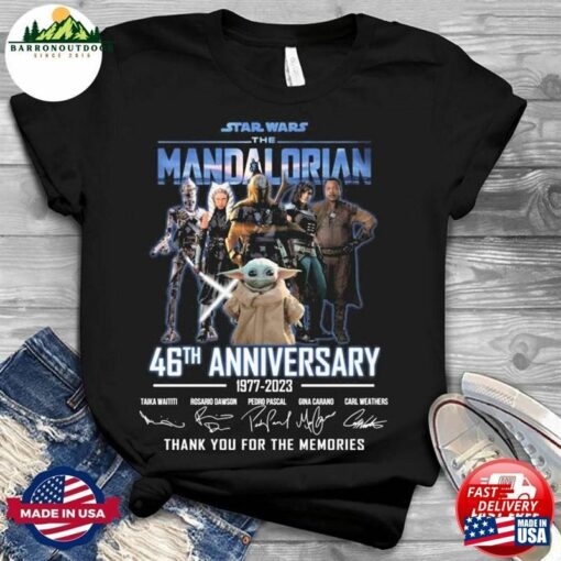 Star Wars The Mandalorian 46Th Anniversary 1977 2023 Thank You For Memories Signatures Shirt Gift Fan Classic T-Shirt