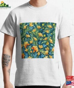 Sunny Garden Yellow Orange And Blue Floral Pattern Classic T-Shirt Hoodie Unisex Sunny Garden Yellow Orange And Blue Floral Pattern Classic T-Shirt Hoodie Unisex