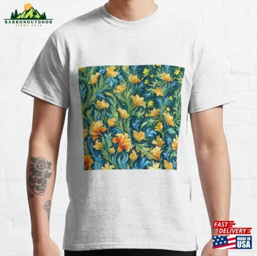 Sunny Garden Yellow Orange And Blue Floral Pattern Classic T-Shirt Hoodie Unisex