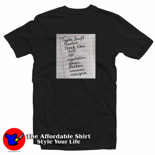 Taylor Swift Song List Handwriting T-Shirt