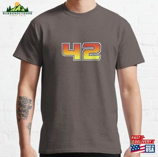 The Answer Is 42 Pixel Font Forty Two In Red Orange And Yellow Classic T-Shirt