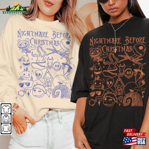 The Nightmare Before Christmas Horror Movie Doodle Art Shirt Vintage Merch Sweatshirt Unisex Hoodie