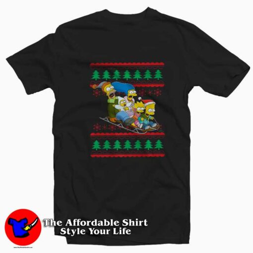 The Simpsons Christmas Family Sleigh Funny T-Shirt On Sale