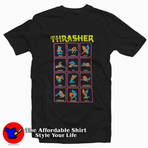 Thrasher Zodiac Pose Funny Graphic T-Shirt On Sale