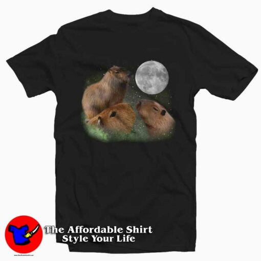 Three Capybara Moon Cute Unisex T-Shirt On Sale