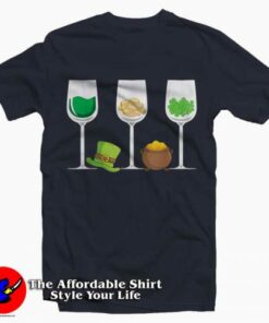 Three Wine Glasses Green Leprechaun T-Shirt St Patrick's Day 1 Three Wine Glasses Green Leprechaun T Shirt St Patricks Day 2