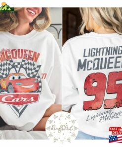 Two Sided Disney Lightning Mcqueen 95 Shirt Pixar Radiator Springs Cars Scenic Route T-Shirt Unisex