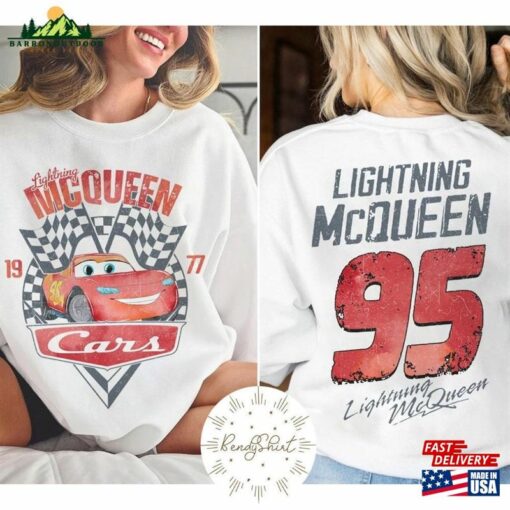 Two Sided Disney Lightning Mcqueen 95 Shirt Pixar Radiator Springs Cars Scenic Route T-Shirt Unisex