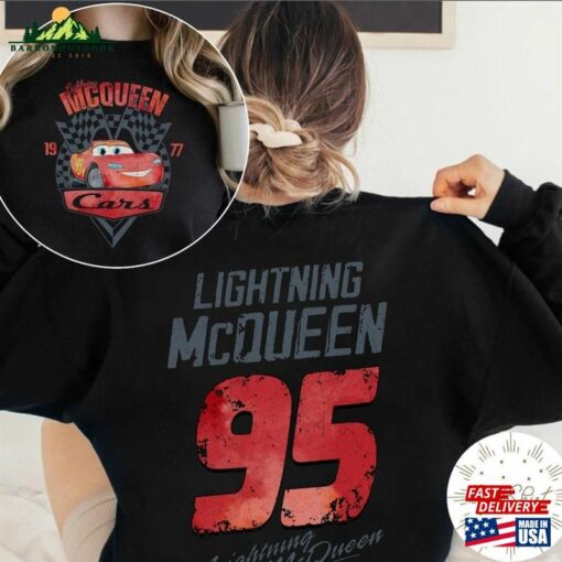 Two Sided Disney Lightning Mcqueen 95 Shirt Pixar Radiator Springs Cars Scenic Route T-Shirt Unisex