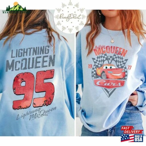 Two Sided Disney Lightning Mcqueen 95 Shirt Pixar Radiator Springs Cars Scenic Route T-Shirt Unisex