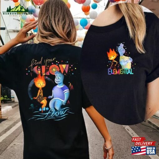 Two Sided Ember Wade Disney Elemental Shirt Find Your Glow And Flow Couple Matching Hoodie T-Shirt