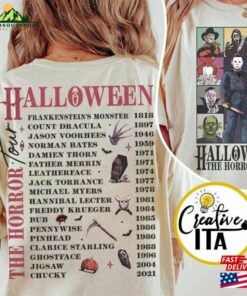 Two Sided Vintage Halloween Characters The Horror Tour Shirt Universal Studios Nights 2023 Classic Unisex