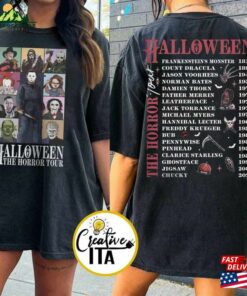 Two Sided Vintage Halloween Characters The Horror Tour Shirt Universal Studios Nights 2023 Classic Unisex