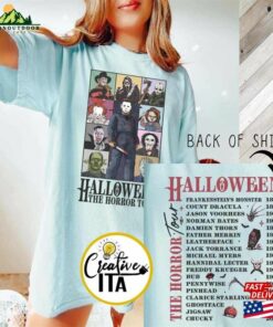 Two Sided Vintage Halloween Characters The Horror Tour Shirt Universal Studios Nights 2023 Classic Unisex 4