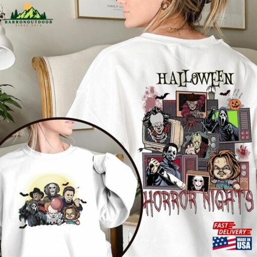 Two Sided Vintage Universal Studios Halloween Horror Nights 2023 Shirt Movie Character Costume Classic Unisex