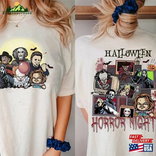 Two Sided Vintage Universal Studios Halloween Horror Nights 2023 Shirt Movie Character Costume Classic Unisex